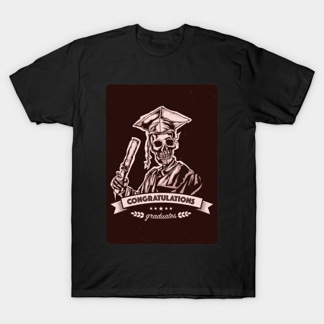 illustration graduation skeleton with ribbon lettering T-Shirt by pmarekhersey